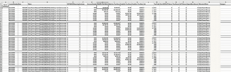Shot of cash book data converted to MYOB Format for upload