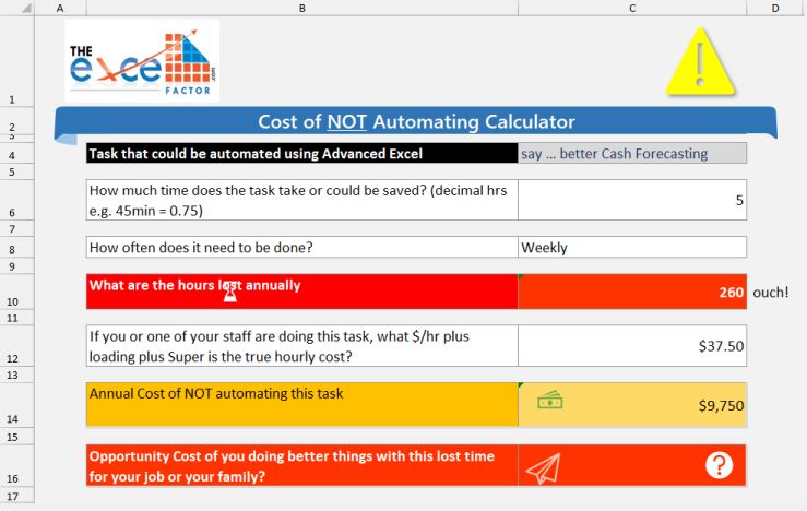 screen shot of spreadsheet to calculate opportunity cost of not automating